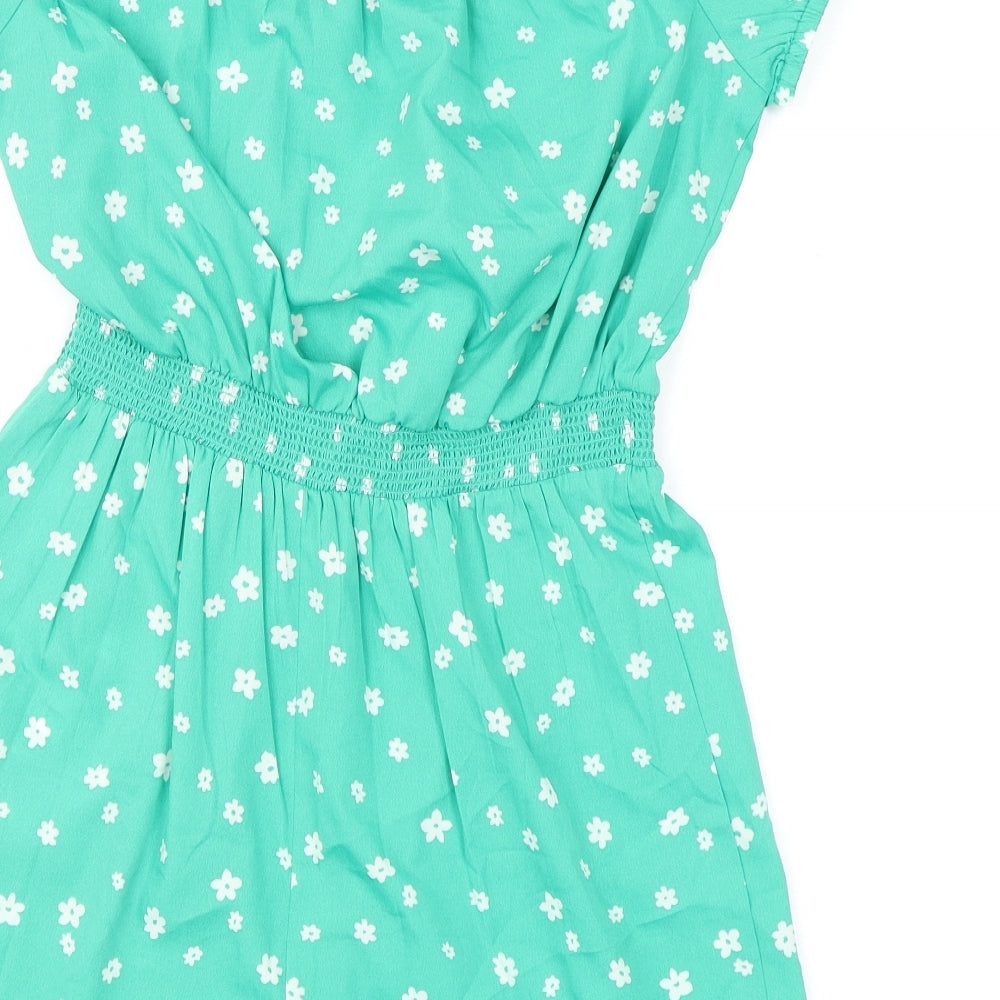 New Look Girls Green Floral Polyester Playsuit One-Piece Size 13 Years Pullover