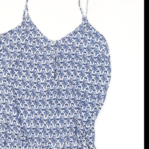 Marks and Spencer Womens Blue Geometric Viscose Playsuit One-Piece Size 16 Drawstring