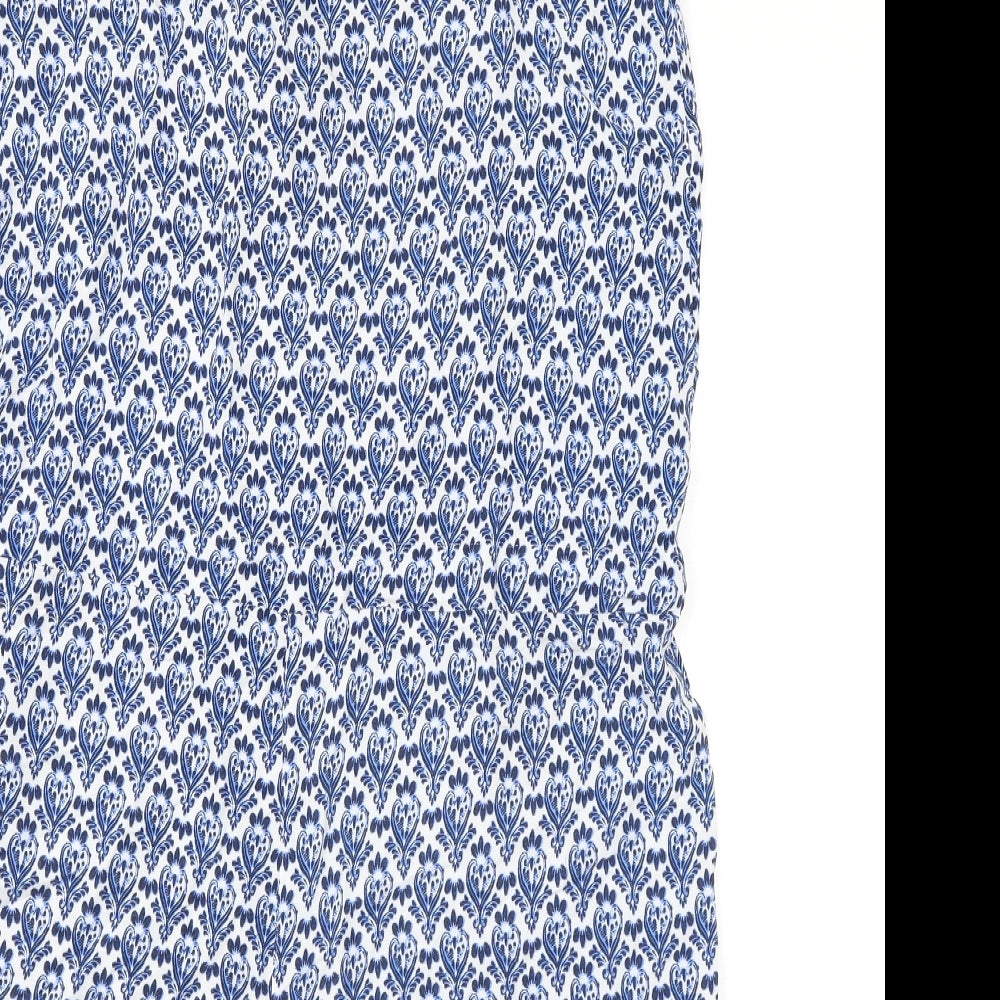 Marks and Spencer Womens Blue Geometric Viscose Playsuit One-Piece Size 16 Drawstring