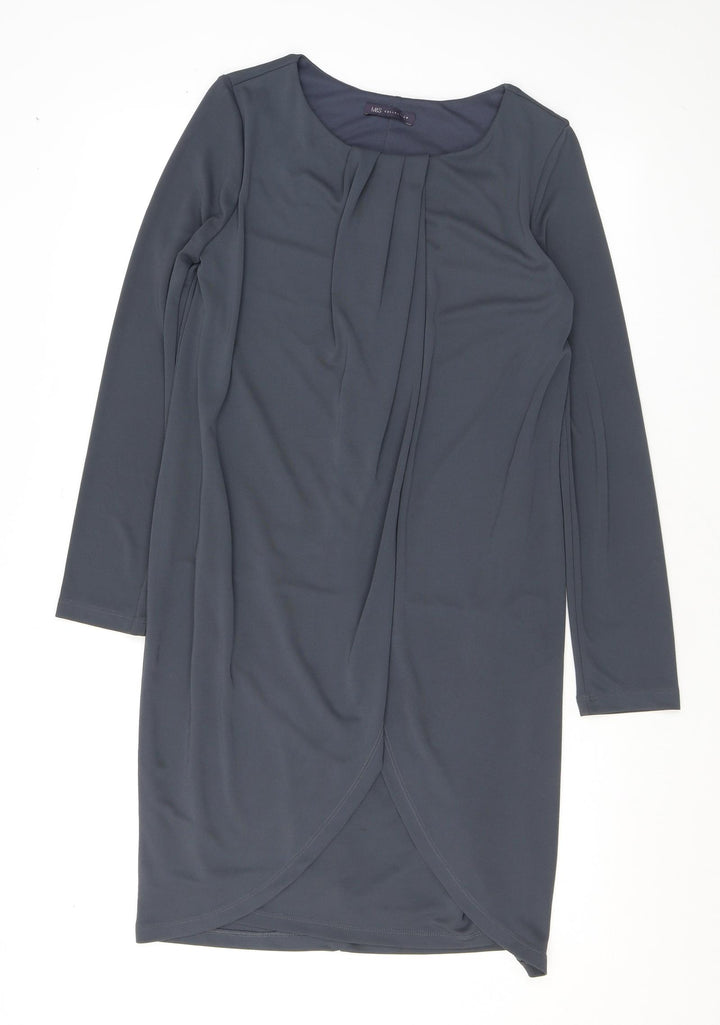 Marks and Spencer Womens Grey Polyester A-Line Size 8 Round Neck Pullover