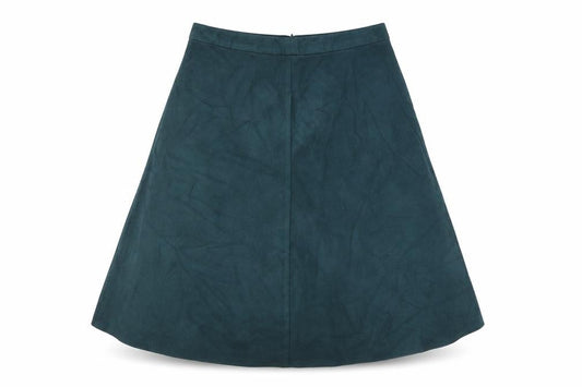 Front view of Marks & Spencer women’s green polyester swing skirt, size UK 14, zip