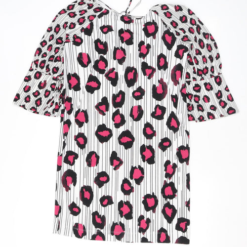 NEXT Womens Pink Animal Print Polyester T-Shirt Dress Size 10 Round Neck Tie