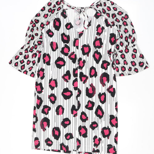 NEXT Womens Pink Animal Print Polyester T-Shirt Dress Size 10 Round Neck Tie
