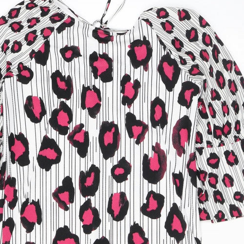 NEXT Womens Pink Animal Print Polyester T-Shirt Dress Size 10 Round Neck Tie