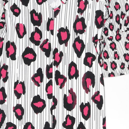 NEXT Womens Pink Animal Print Polyester T-Shirt Dress Size 10 Round Neck Tie