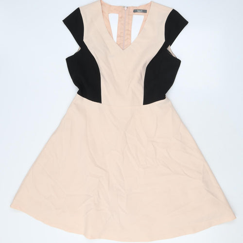South Womens Pink Colourblock Polyester Fit & Flare Size 12 V-Neck Zip - Cutout