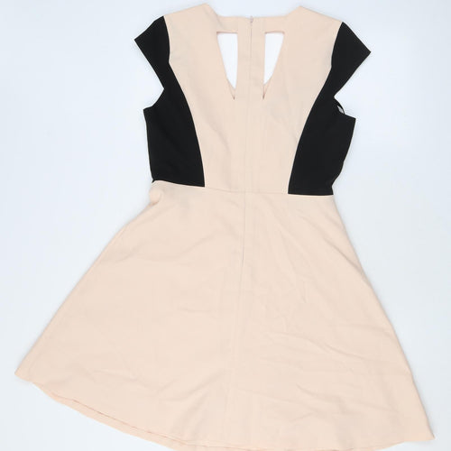 South Womens Pink Colourblock Polyester Fit & Flare Size 12 V-Neck Zip - Cutout