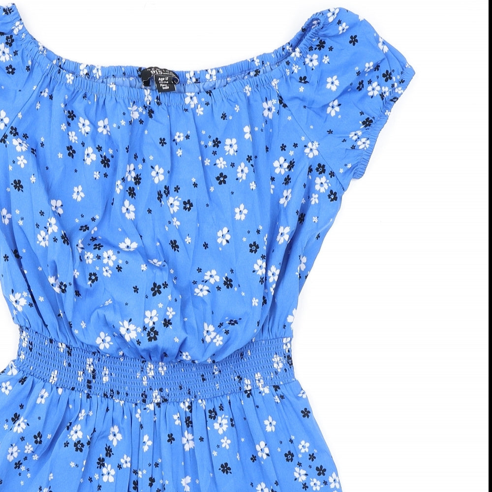 New Look Girls Blue Floral Polyester Playsuit One-Piece Size 12 Years Pullover