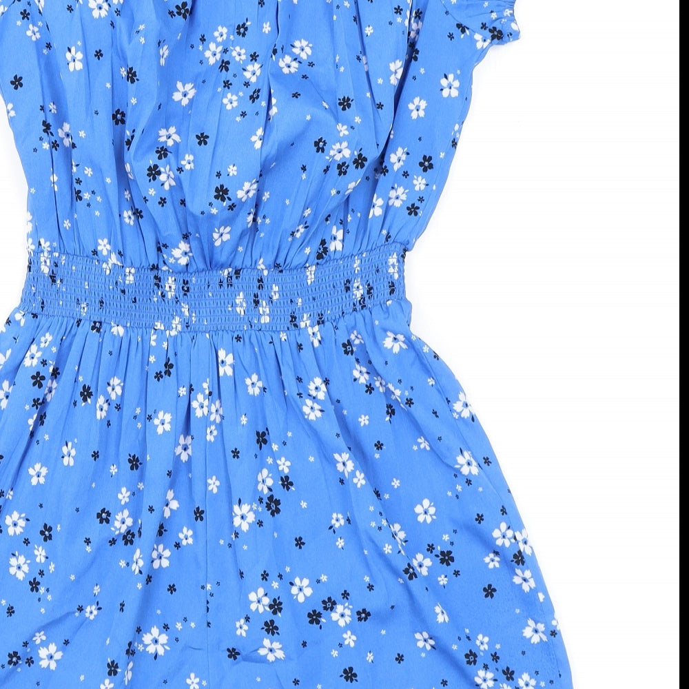 New Look Girls Blue Floral Polyester Playsuit One-Piece Size 12 Years Pullover