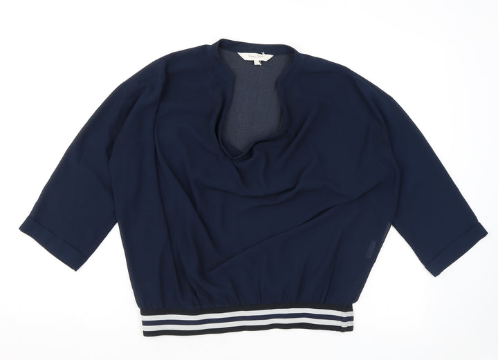 Part Two Womens Blue Polyester Basic Blouse Size 8 Cowl Neck