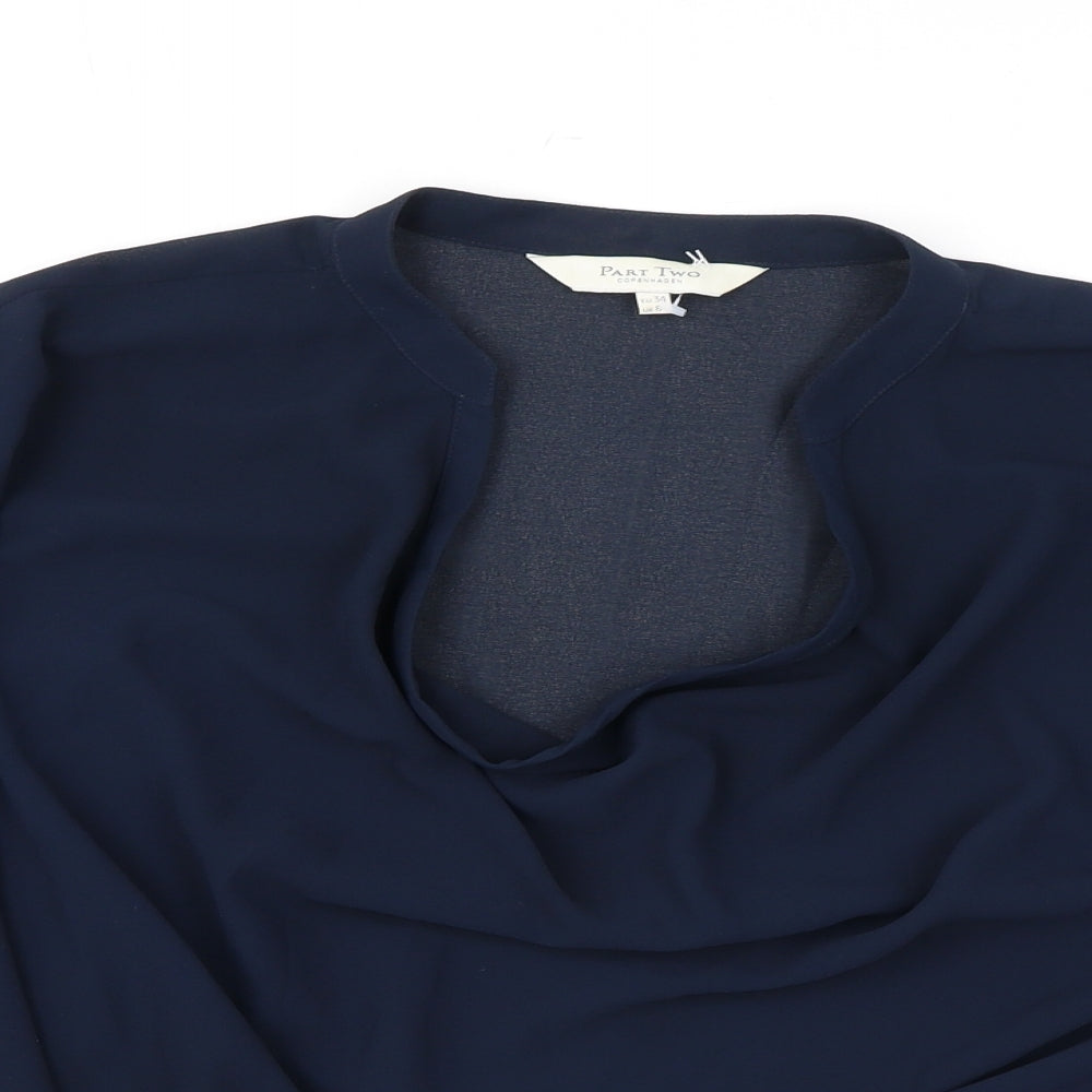 Part Two Womens Blue Polyester Basic Blouse Size 8 Cowl Neck