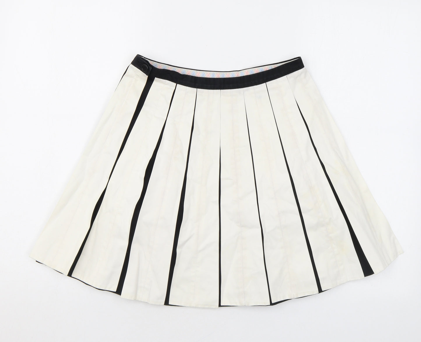 Pringle Womens White Cotton Pleated Skirt Size 8 Zip