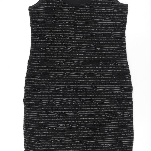 New Look Womens Black Striped Polyester Bodycon Size 12 Scoop Neck Pullover