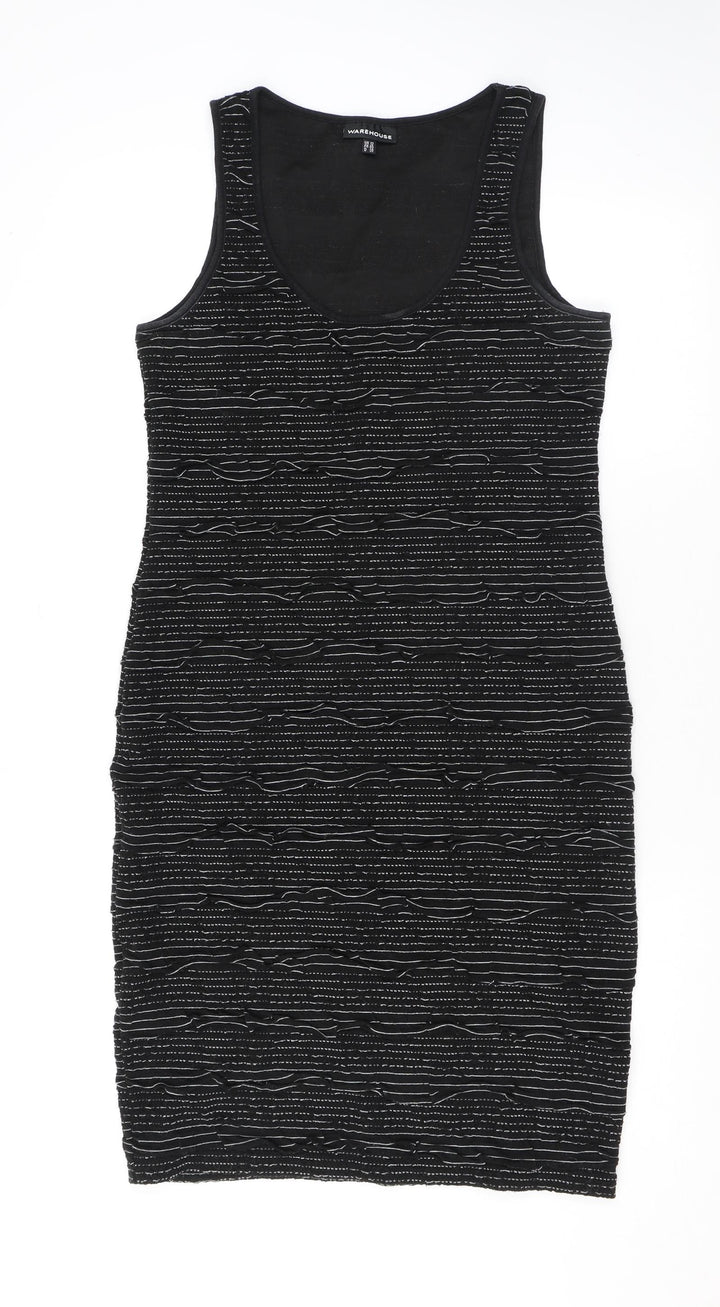 New Look Womens Black Striped Polyester Bodycon Size 12 Scoop Neck Pullover