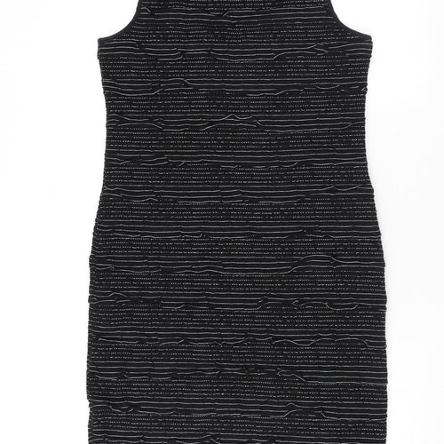 New Look Womens Black Striped Polyester Bodycon Size 12 Scoop Neck Pullover