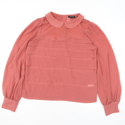 Topshop Womens Pink Polyester Basic Button-Up Size 8 Collared