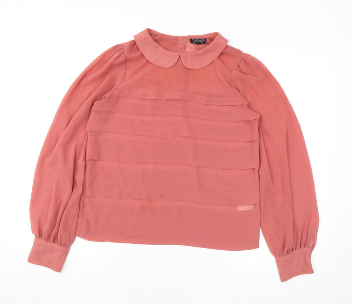 Topshop Womens Pink Polyester Basic Button-Up Size 8 Collared