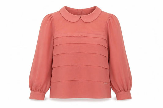 Front view of Topshop women’s pink polyester basic button-up, size UK 8, collared