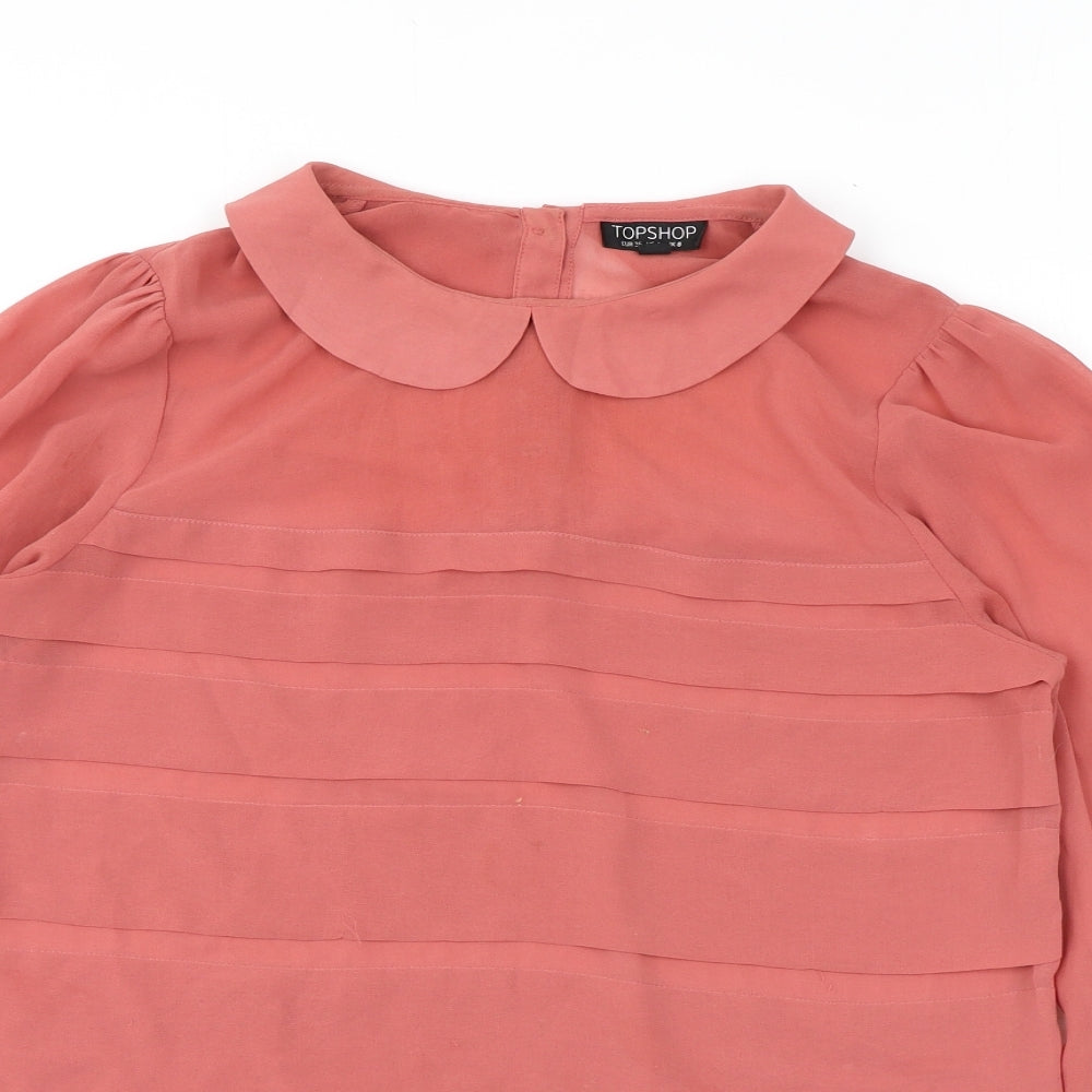 Topshop Womens Pink Polyester Basic Button-Up Size 8 Collared