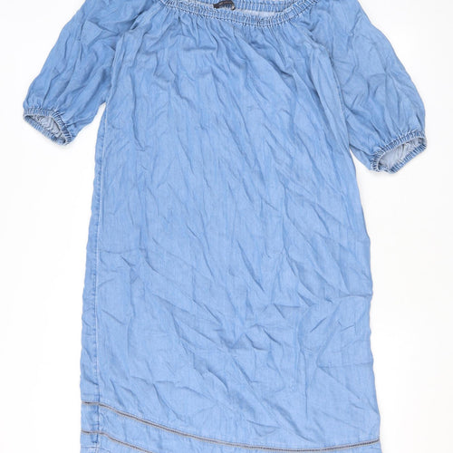 Marks and Spencer Womens Blue Polyester T-Shirt Dress Size 12 Off the Shoulder Pullover