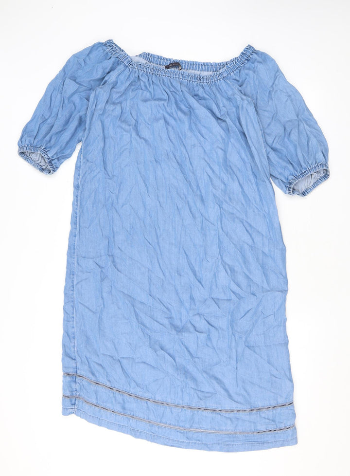 Marks and Spencer Womens Blue Polyester T-Shirt Dress Size 12 Off the Shoulder Pullover