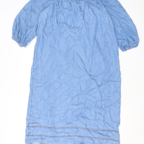 Marks and Spencer Womens Blue Polyester T-Shirt Dress Size 12 Off the Shoulder Pullover