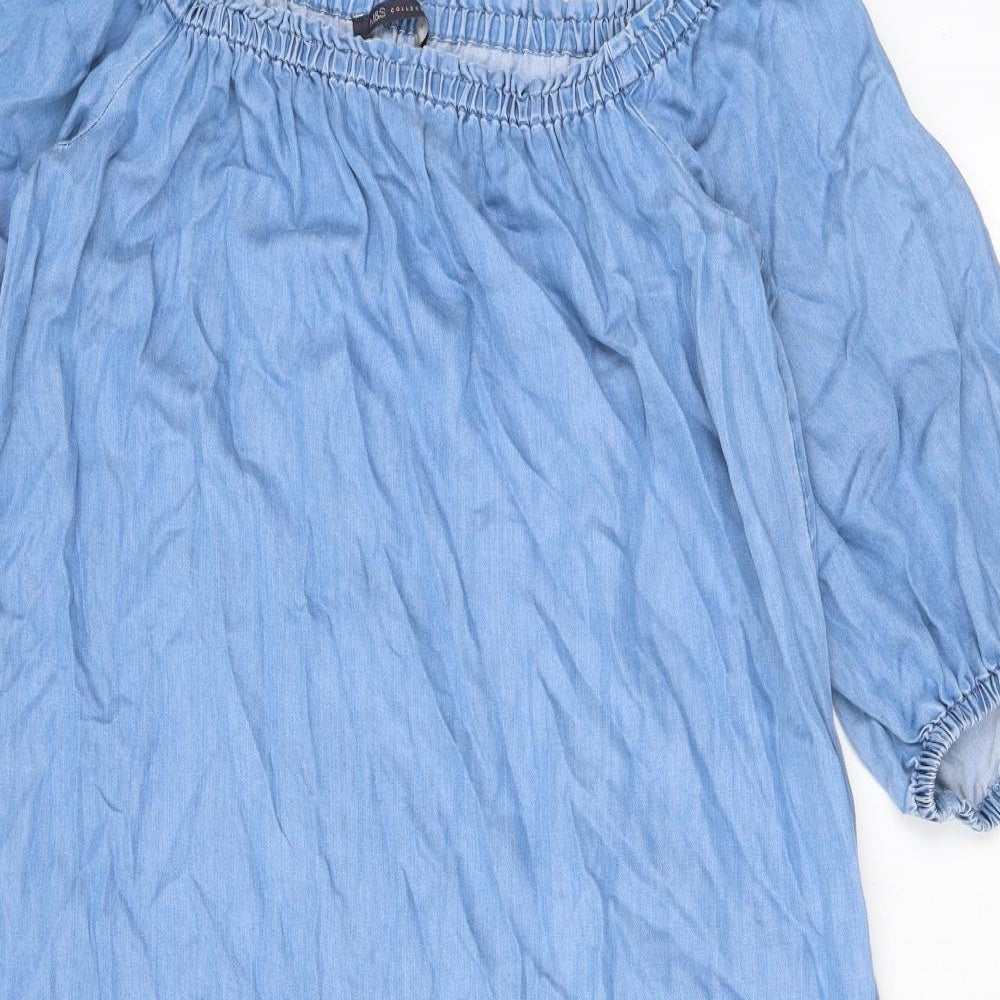 Marks and Spencer Womens Blue Polyester T-Shirt Dress Size 12 Off the Shoulder Pullover