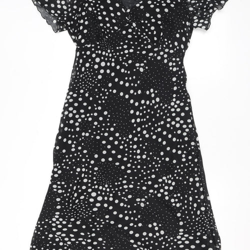 Classics Womens Black Polka Dot Polyester Maxi Size 14 V-Neck Button