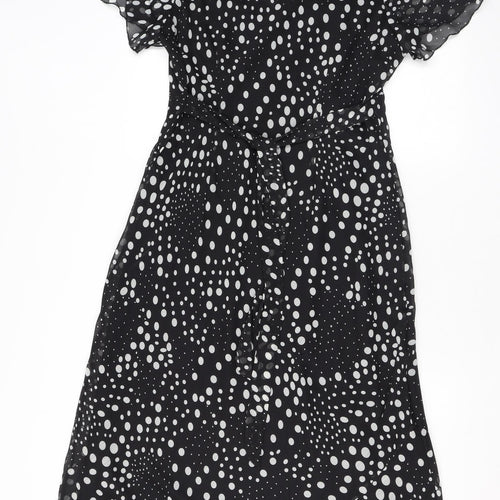 Classics Womens Black Polka Dot Polyester Maxi Size 14 V-Neck Button