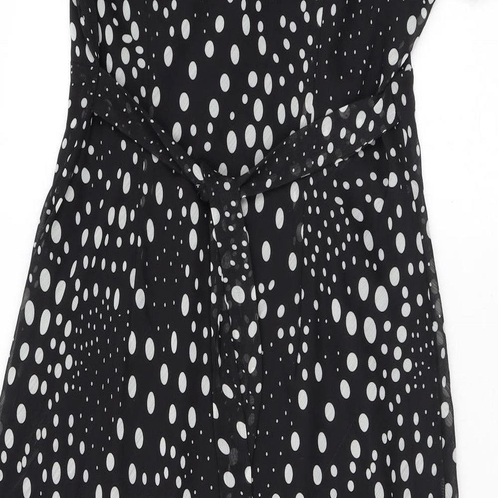 Classics Womens Black Polka Dot Polyester Maxi Size 14 V-Neck Button