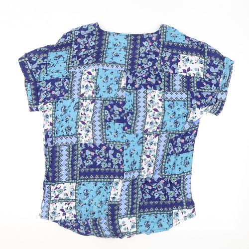 Spirit Womens Blue Geometric Viscose Basic T-Shirt Size 14 Round Neck