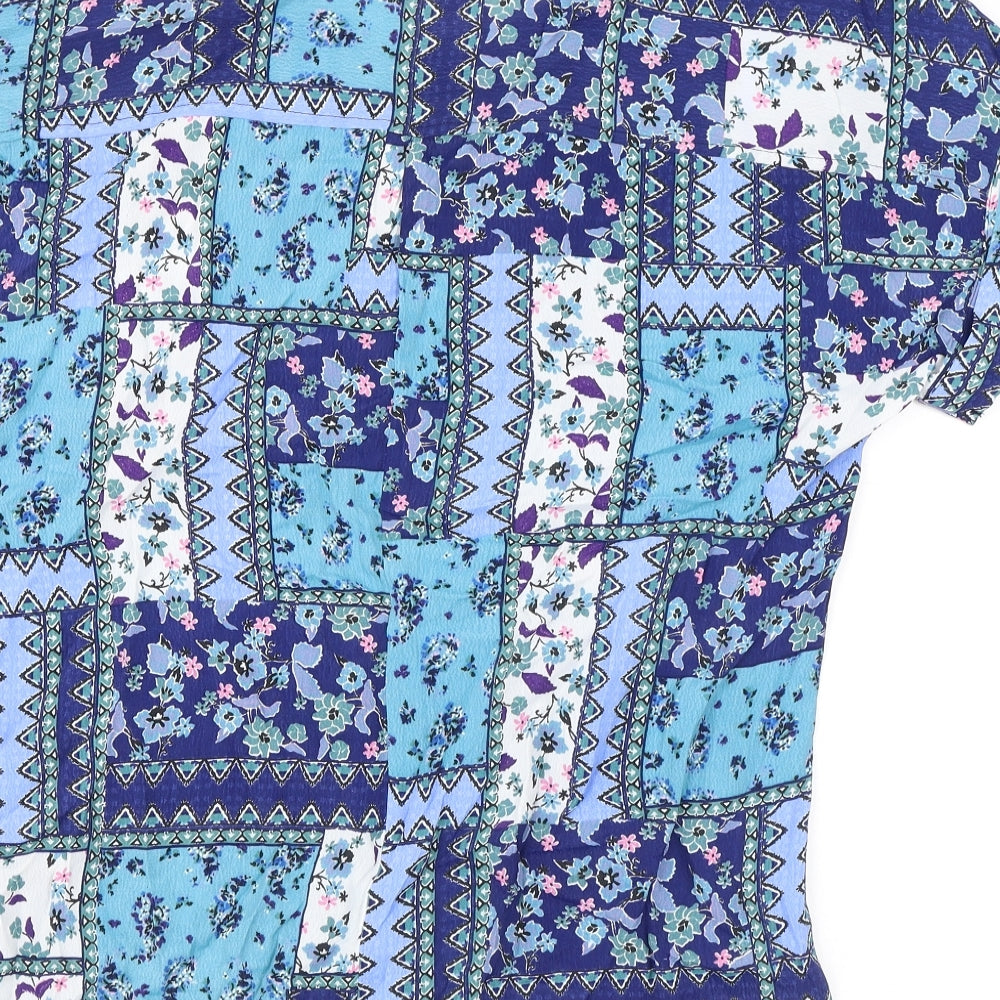 Spirit Womens Blue Geometric Viscose Basic T-Shirt Size 14 Round Neck