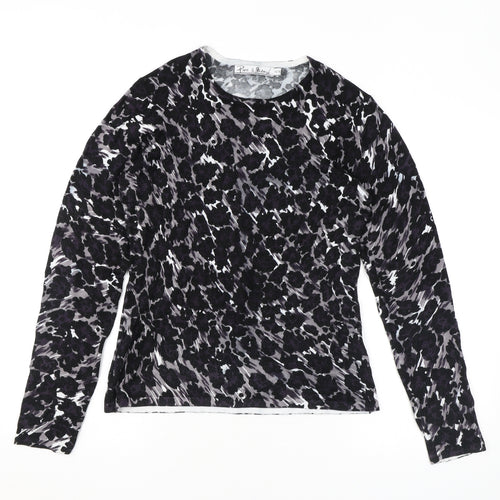 Pure & Natural Womens Black Animal Print Viscose Basic Blouse Size 14 Round Neck - Leopard Print