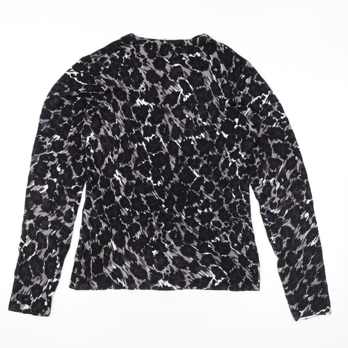 Pure & Natural Womens Black Animal Print Viscose Basic Blouse Size 14 Round Neck - Leopard Print