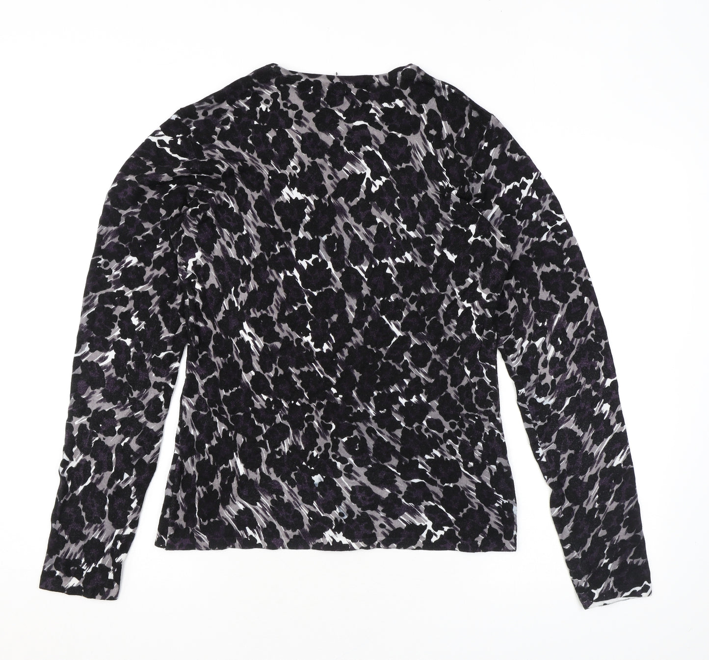 Pure & Natural Womens Black Animal Print Viscose Basic Blouse Size 14 Round Neck - Leopard Print