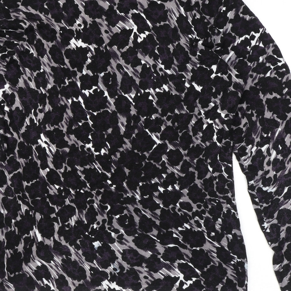 Pure & Natural Womens Black Animal Print Viscose Basic Blouse Size 14 Round Neck - Leopard Print