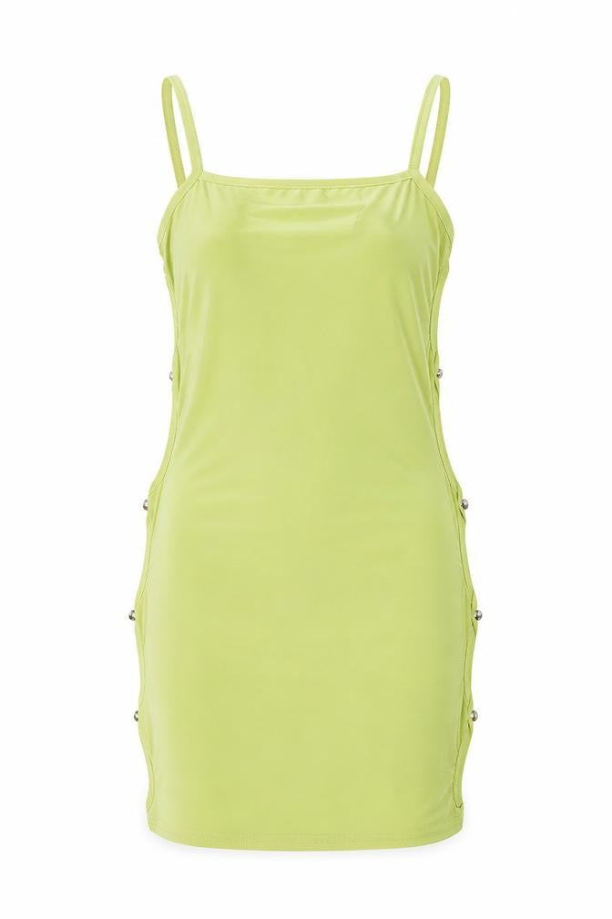 Front view of Missy Empire women’s green polyester bodycon, size UK 8, square neck pullover - cutout