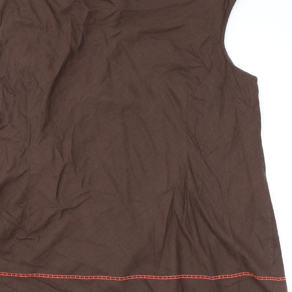 Marks and Spencer Womens Brown Floral Linen Basic Blouse Size 22 Round Neck - Embroidery