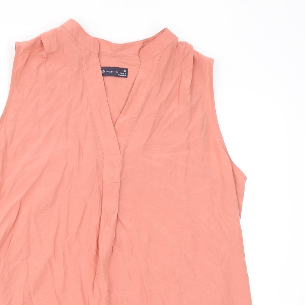 Marks and Spencer Womens Pink Viscose Basic Blouse Size 12 V-Neck