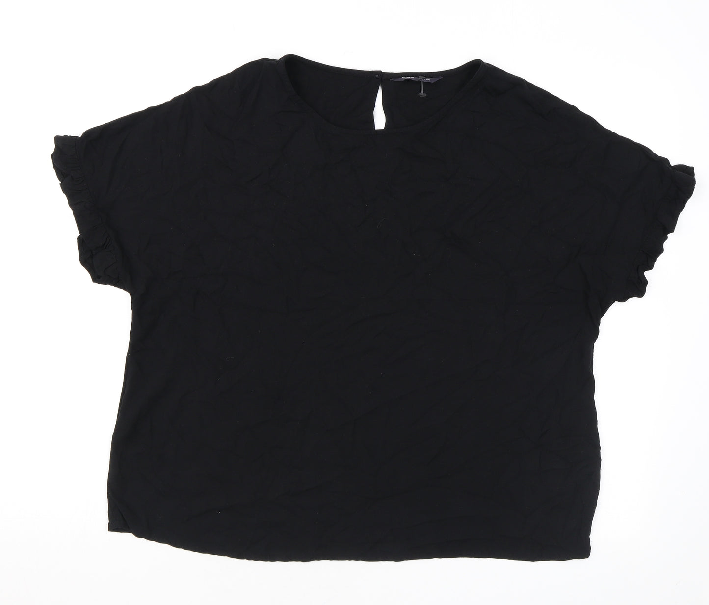 Marks and Spencer Womens Black Viscose Basic T-Shirt Size 14 Round Neck - Ruffles