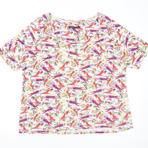 Marks and Spencer Womens Multicoloured Geometric Cotton Basic T-Shirt Size 20 Round Neck - Bird print
