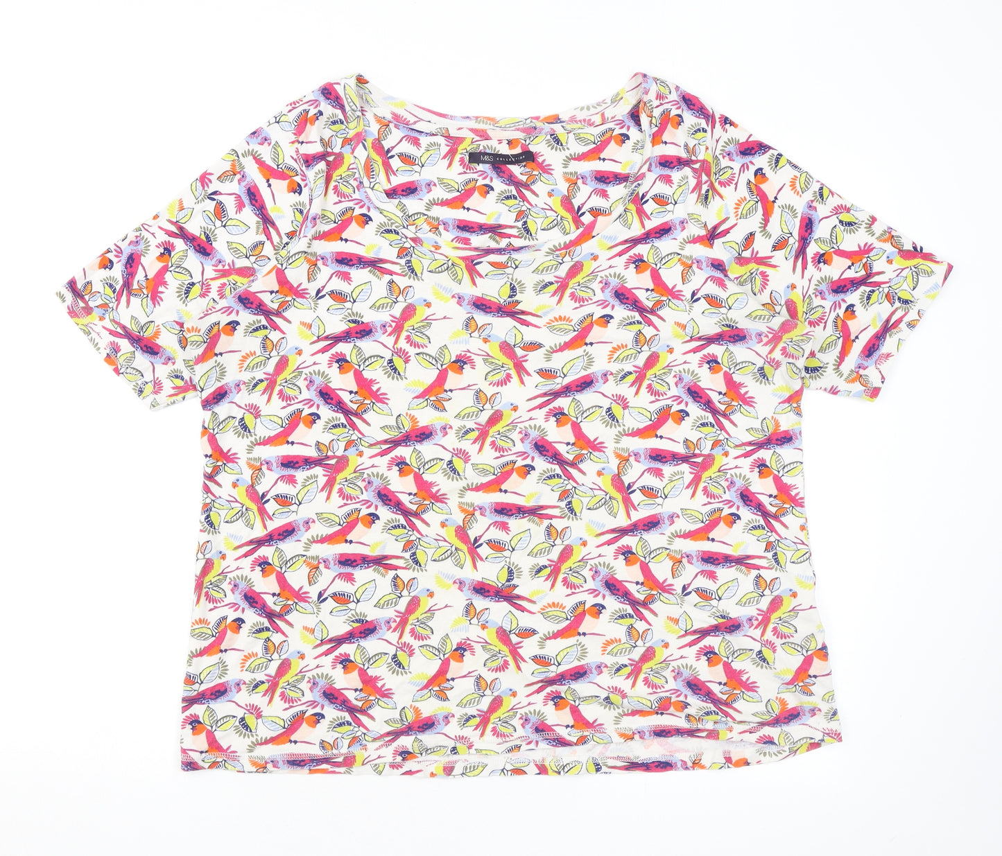 Marks and Spencer Womens Multicoloured Geometric Cotton Basic T-Shirt Size 20 Round Neck - Bird print