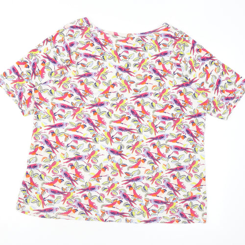 Marks and Spencer Womens Multicoloured Geometric Cotton Basic T-Shirt Size 20 Round Neck - Bird print