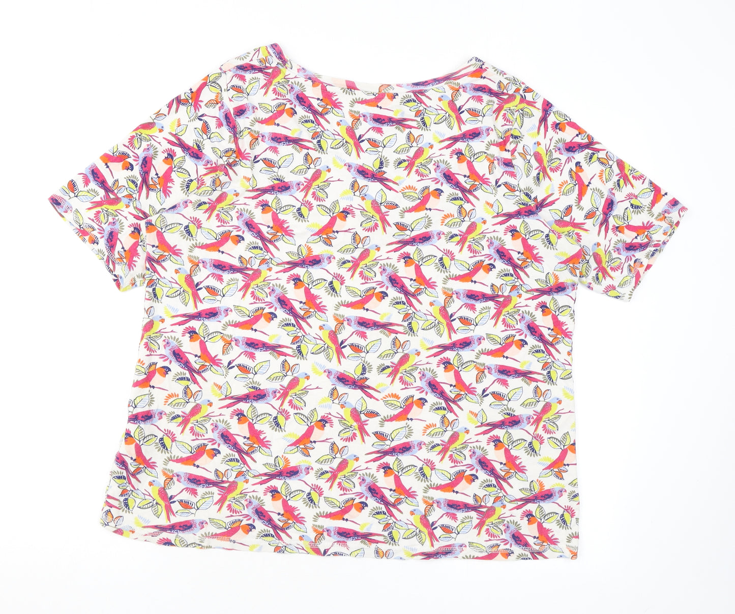 Marks and Spencer Womens Multicoloured Geometric Cotton Basic T-Shirt Size 20 Round Neck - Bird print