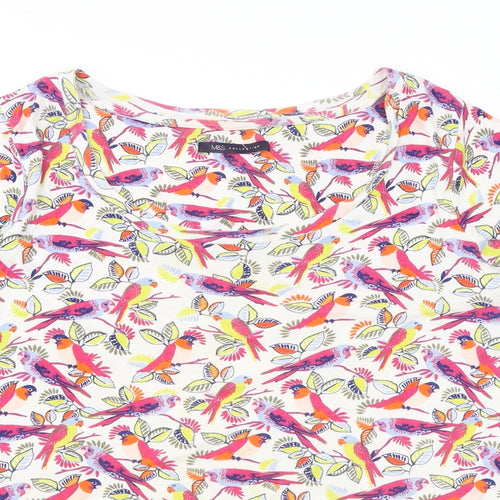 Marks and Spencer Womens Multicoloured Geometric Cotton Basic T-Shirt Size 20 Round Neck - Bird print
