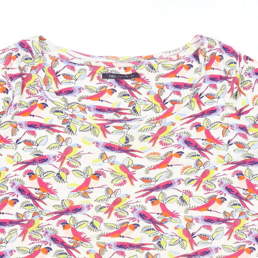 Marks and Spencer Womens Multicoloured Geometric Cotton Basic T-Shirt Size 20 Round Neck - Bird print