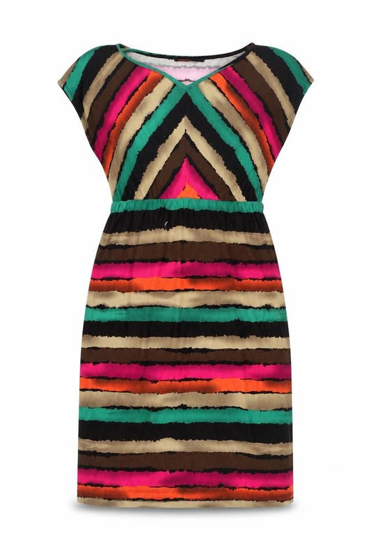 Front view of 109F women’s multicoloured striped polyester a-line, size L, v-neck pullover