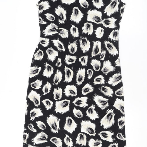 Precis Womens Black Geometric Viscose A-Line Size 12 Scoop Neck Pullover