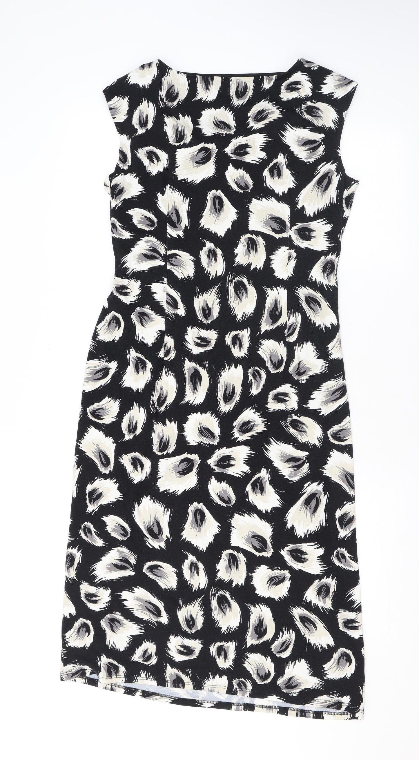 Precis Womens Black Geometric Viscose A-Line Size 12 Scoop Neck Pullover