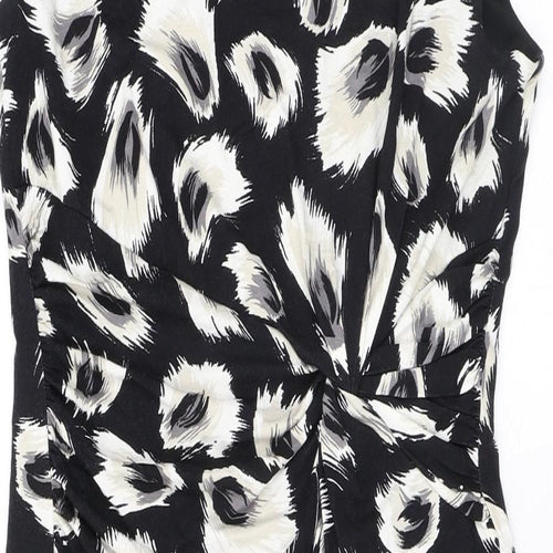 Precis Womens Black Geometric Viscose A-Line Size 12 Scoop Neck Pullover